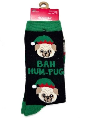 Holiday 'Bah Hum-Pug' Pug Crew Socks